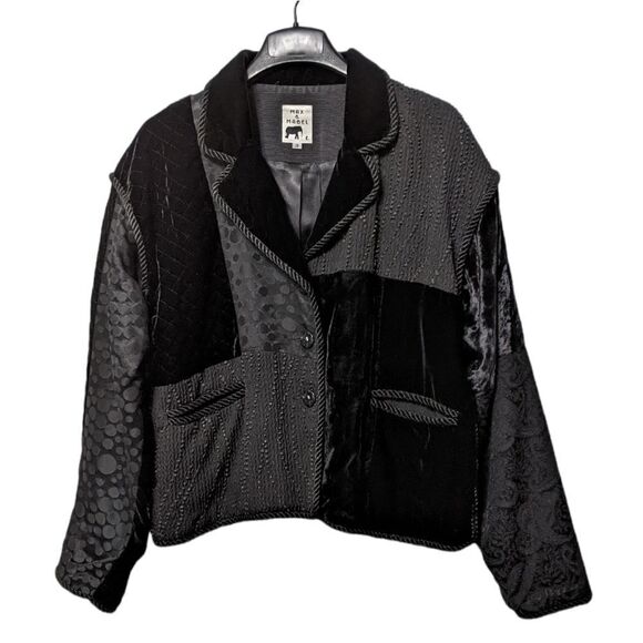 MAX & MABEL Silk Velvet Mixed Media Patchwork Jacket L - Picture 7 of 7